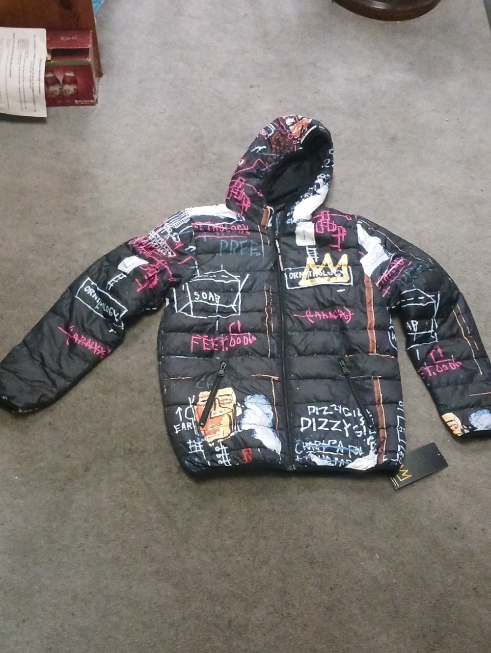 Members Only X Jean Michel Basquiat Alchemy Black Graffiti Puffer Jacket